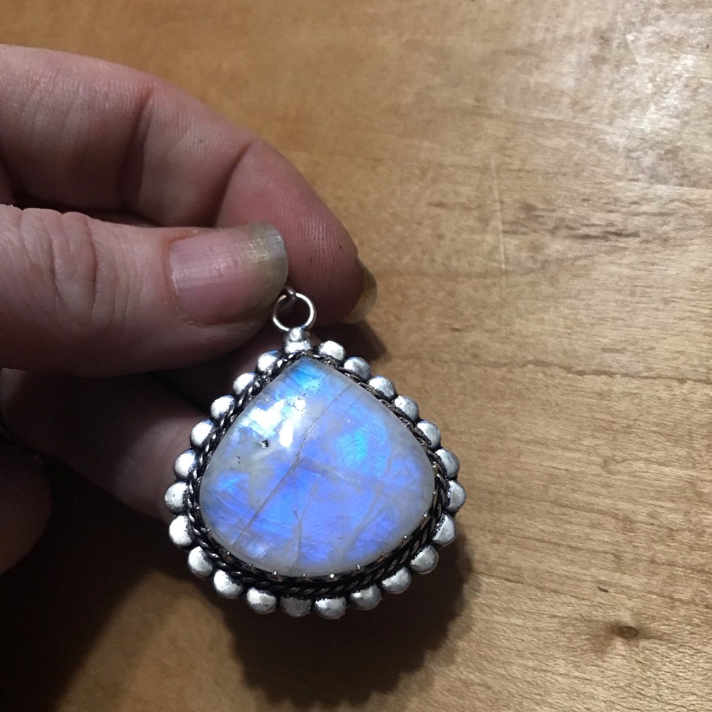 XXL Beautiful Flashy Blue Moonstone Pendant Necklace - 925 Plated/Stamped